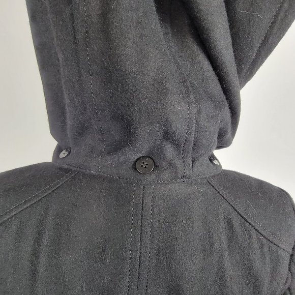 GUESS Wool Jacket S  Black Long Sleeve Zip/Toggle/Snap Closure Removable Hood - Picture 5 of 10